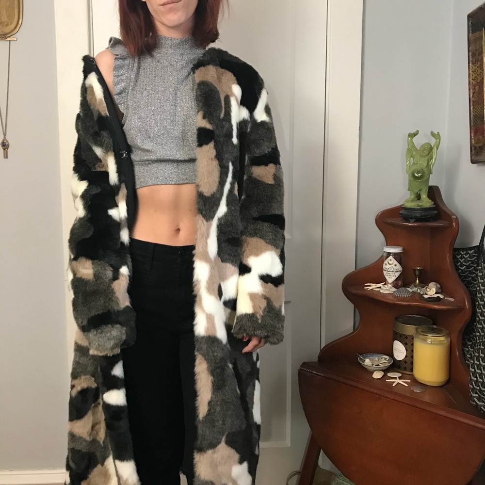 Hot & Delicious Faux Fur Camouflage Midi Dress
